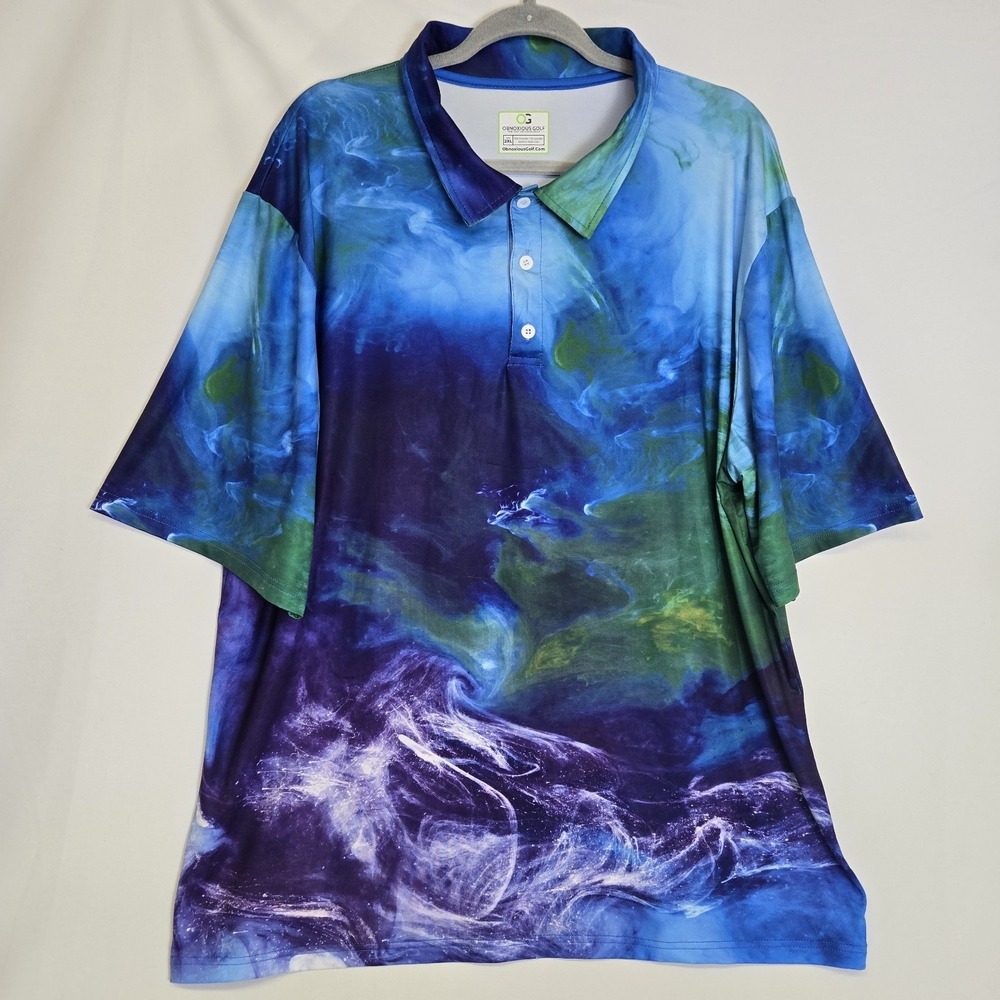 Obnoxious Golf The Smoke Short Sleeve Performance Golf Polo Athletic Fit AOP 2XL